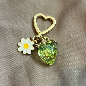 Gold Heart Key Holder with Green Strawberry Charm